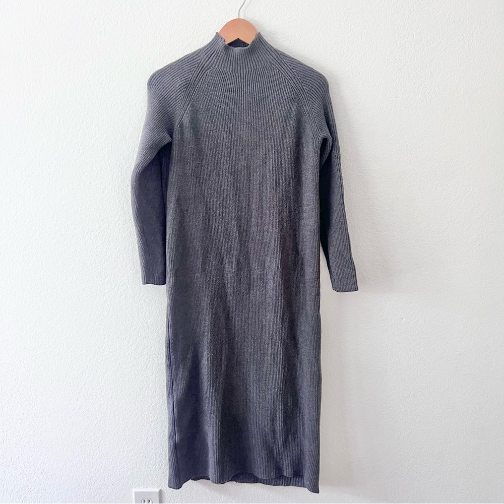 Zara Charcoal Gray Ribbed Knit Midi Sweater Dress Sz S
